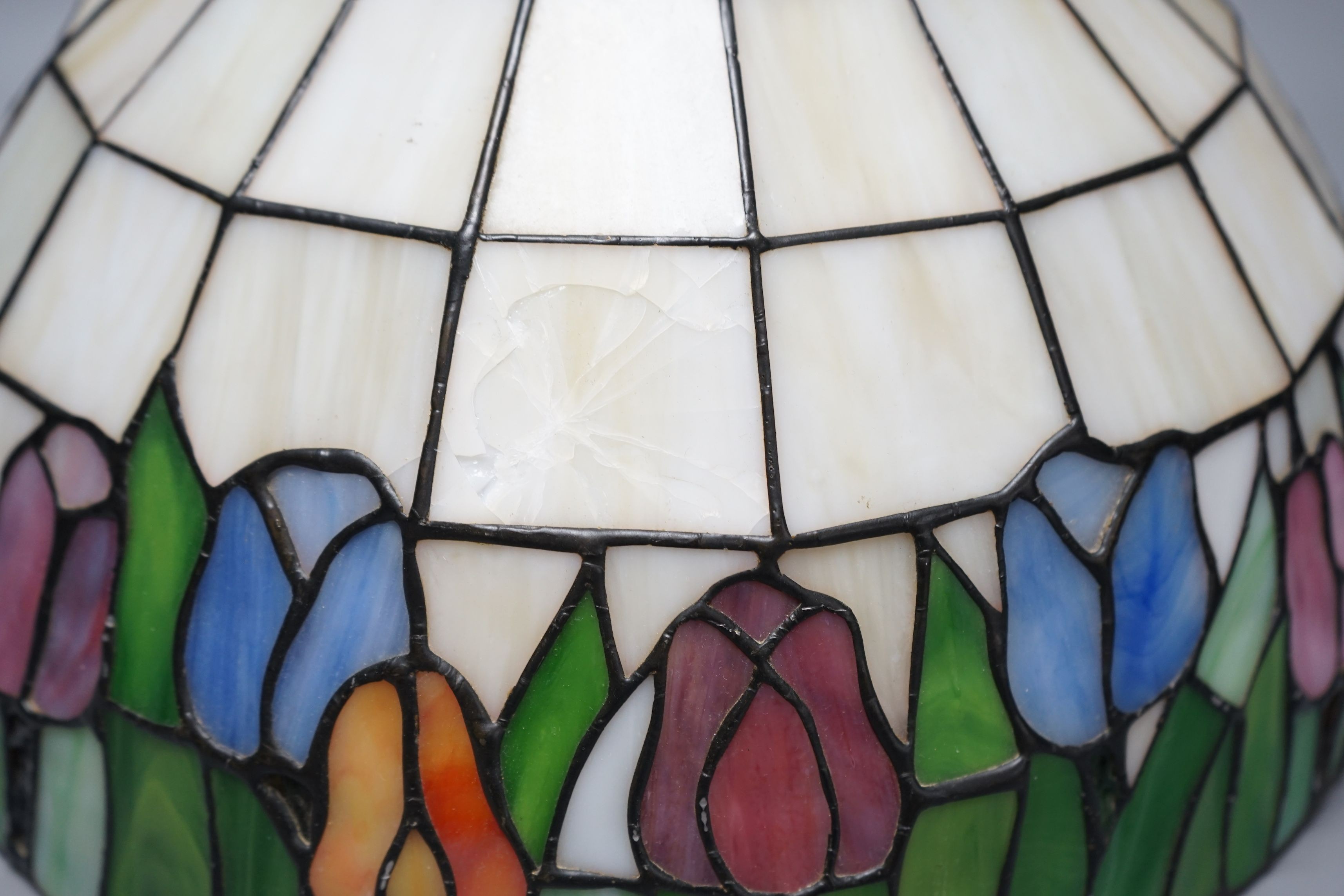 A large Tiffany style glass ceiling shade, 28cms high